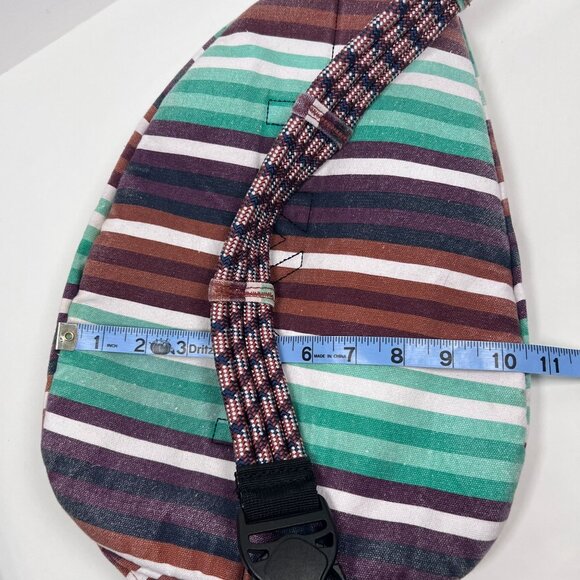 Kavu Brown Green Stripes Canvas Rope Sling Bag Backpack Large Hiking Outdoor - Picture 13 of 15